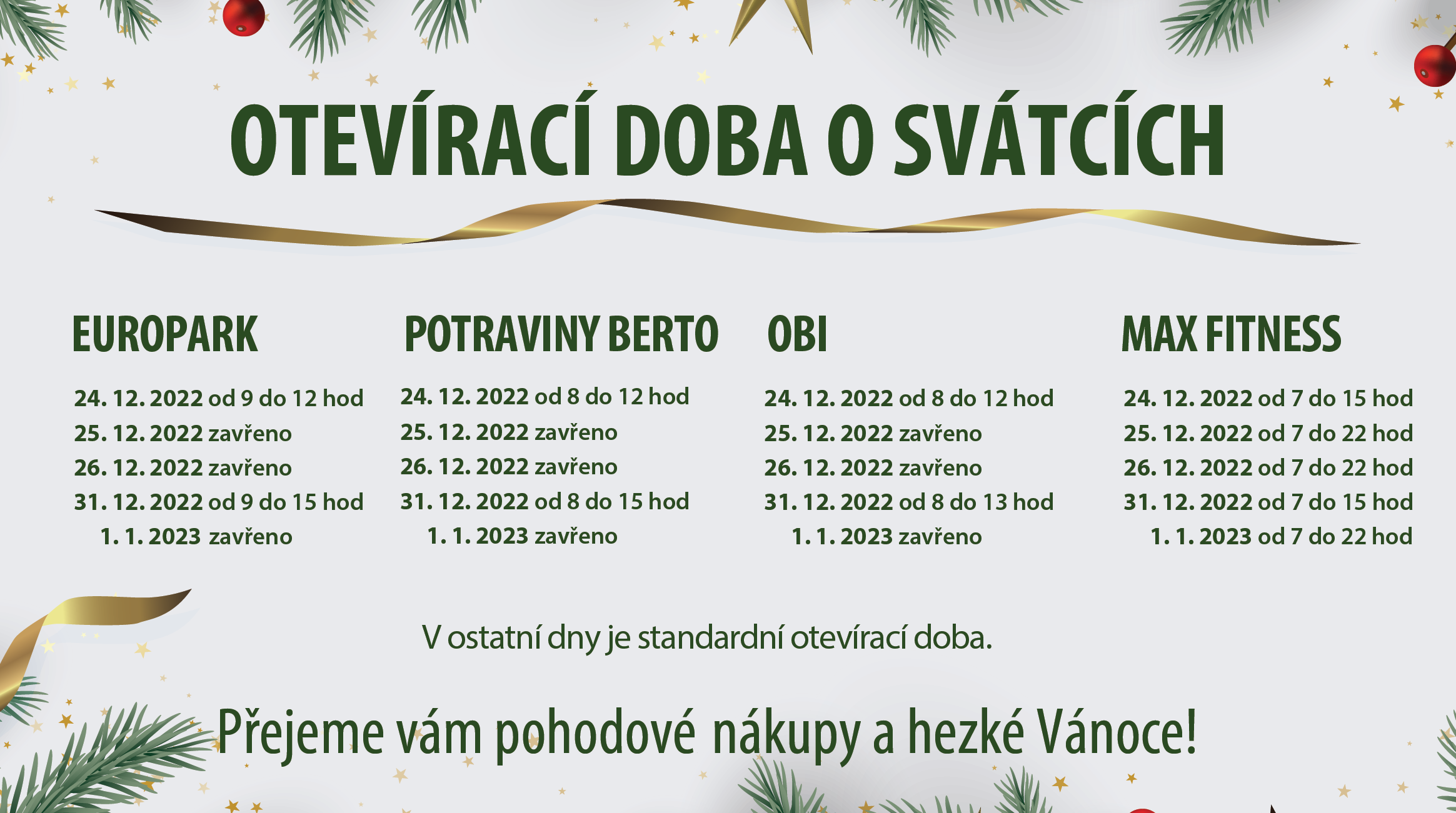 Otevírací doba o svátcích | Obchodní centrum Europark